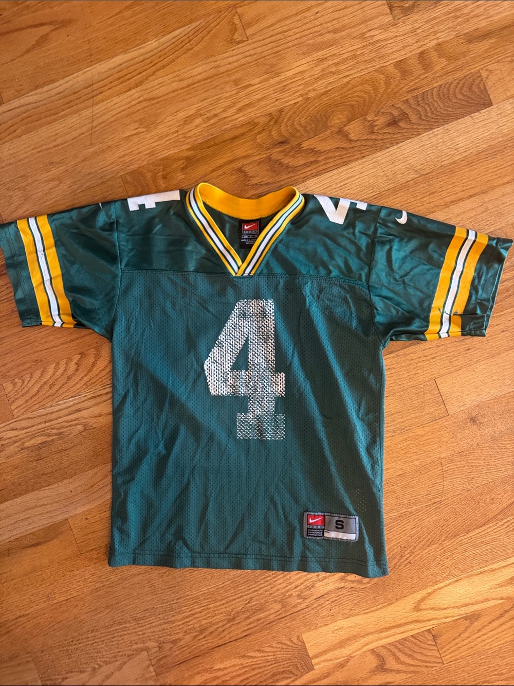 Nike Kids Green Bay Packers Favre Green and Yellow Football Jersey with #4